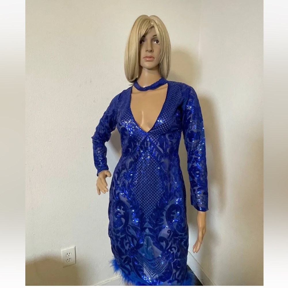 Blue Vintage Embellished Sequin Dress Size S